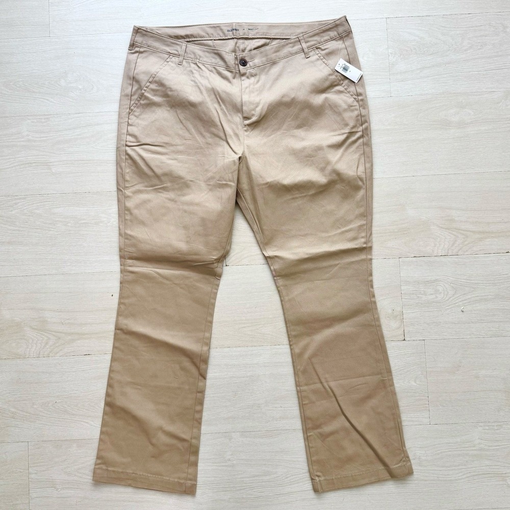 Old Navy Boot-Cut Stretch Chino Pants Women 18 Khaki Beige Tan Mid Rise Slacks‎